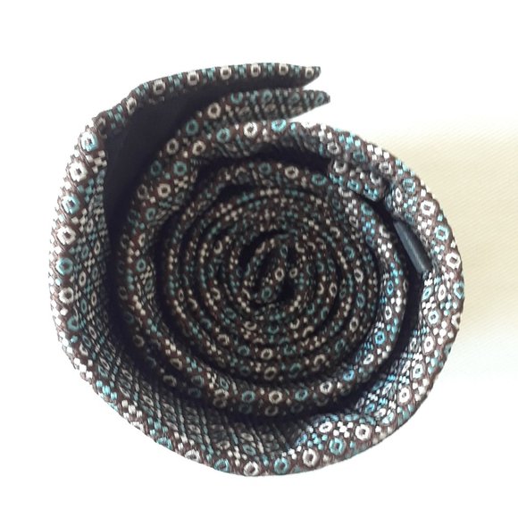 Marc Jacobs. Silk Tie XO Pattern. Brown, Teal & Grey - Picture 8 of 9